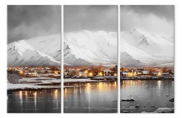 Quadro contemporaneo Reykjavik - Paesaggio invernale islandese con montagne sullo sfondo