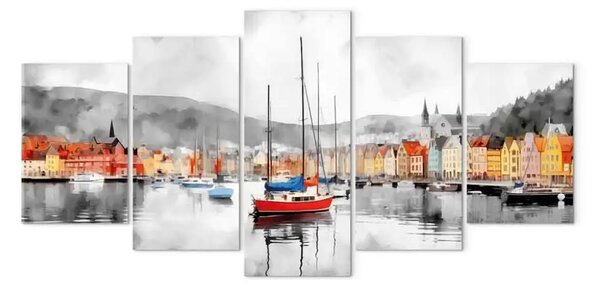 Quadro contemporaneo Bergen - porto colorato