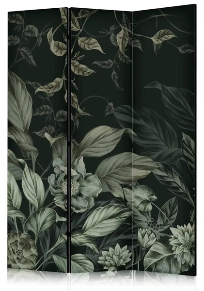 Paravento design Motivo atmosferico - piante e fiori in colori scuri