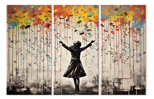 Quadro Rain song - graffiti colorati con una donna in stile Banksy