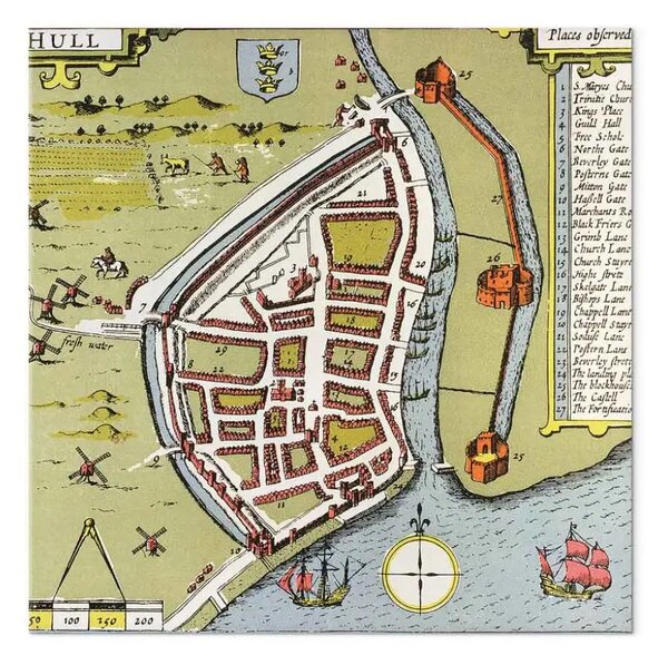 Riproduzione John Speed - dettaglio dalla mappa del North e East Ridings dello Yorkshire