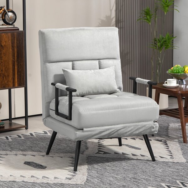 HOMCOM Poltrona Letto Singola 3 in 1 con Cuscino Incluso, in Acciaio e Poliestere, 71x71x97 cm, Grigio Chiaro|Aosom