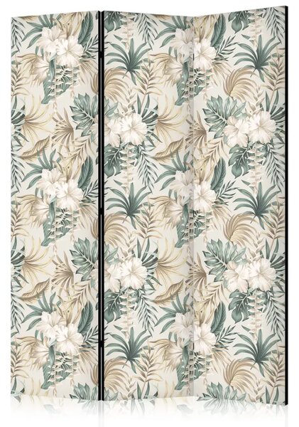 Paravento separè Natura selvaggia in fiore - piante tropicali su sfondo beige