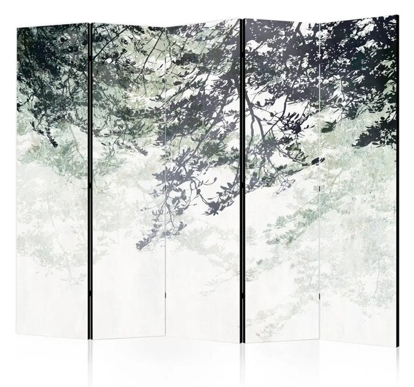 Paravento design Labirinto di un albero II - rami con foglie su sfondo chiaro