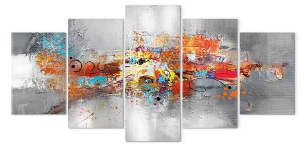 Quadro contemporaneo Astrazione colorata - espressione in colori vivaci su sfondo argento