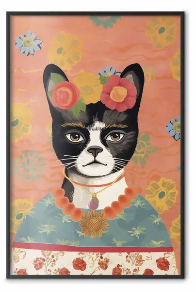 Poster: Ritratto di gatto - animale ispirato all'immagine di Frida Kahlo