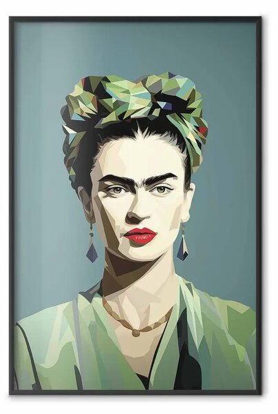 Poster: Frida verde - ritratto di donna geometrico e minimalista