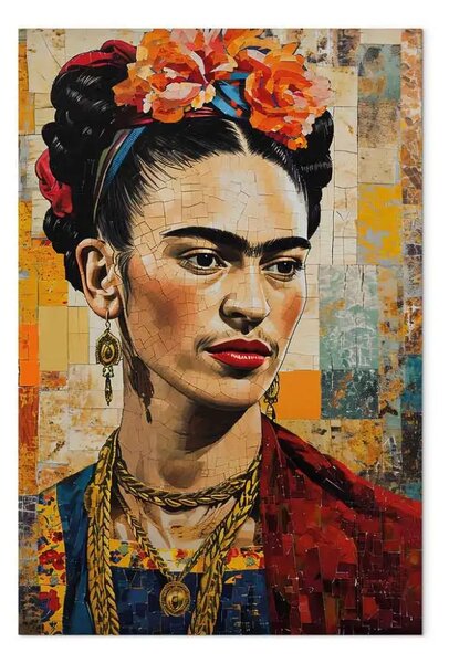 Quadro su tela Frida Kahlo - ritratto su uno sfondo ispirato allo stile di Klimt