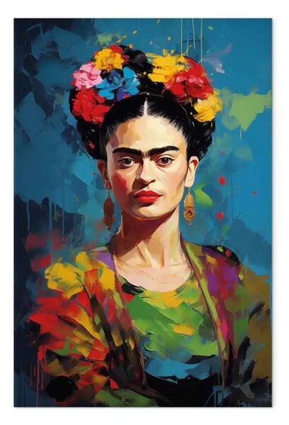 Quadro su tela Frida Kahlo - ritratto a colori con pennellate visibili