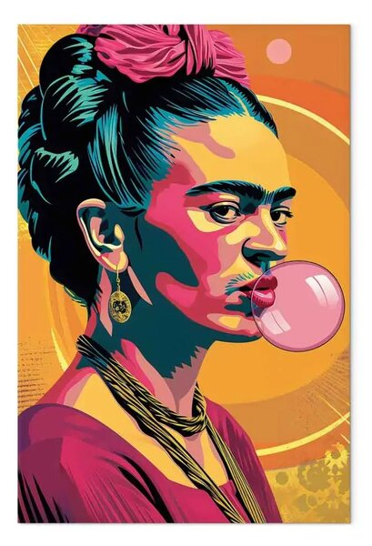 Quadro Frida Kahlo - ritratto pop art di donna con gomma da masticare