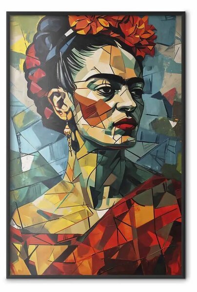 Poster: Frida Kahlo - ritratto colorato di donna in stile cubista