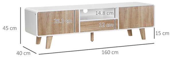 HOMCOM Mobile Porta TV Con Ante e Cassetto, Mobiletto da Salotto per TV fino a 72 pollici in MDF, 160x40x45cm Bianco e Legno | Aosom Italy