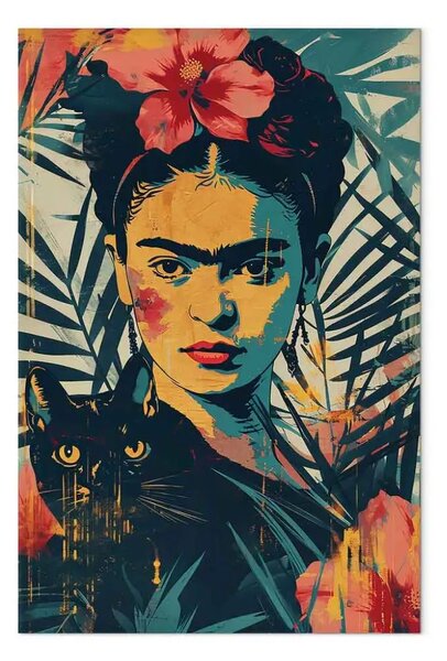 Quadro su tela Frida Kahlo - ritratto ispirato alla tecnica della risografia