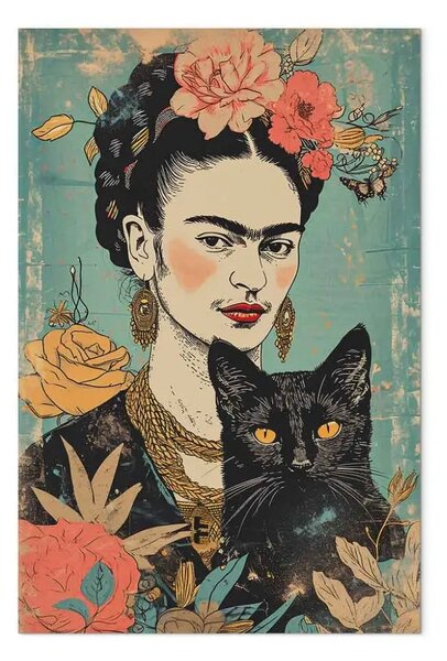 Quadro moderno Frida Kahlo - ritratto della pittrice ispirato allo stile giapponese