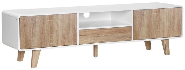 HOMCOM Mobile Porta TV Con Ante e Cassetto, Mobiletto da Salotto per TV fino a 72 pollici in MDF, 160x40x45cm Bianco e Legno | Aosom Italy