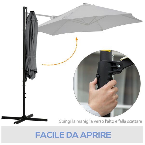 Outsunny Ombrellone da Giardino con Inclinazione Regolabile, Rotazione a 360° e Tettuccio Ventilato in Poliestere, Φ256 x 245 cm, Grigio Scuro|Aosom