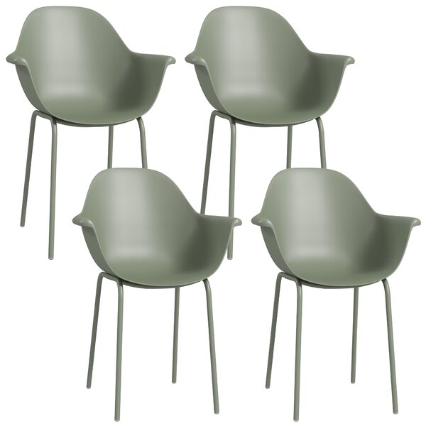 Outsunny Set 4 Sedie da Giardino con Piedini Antiscivolo, in PP e Acciaio, 59x55x84 cm, Verde | Aosom Italy