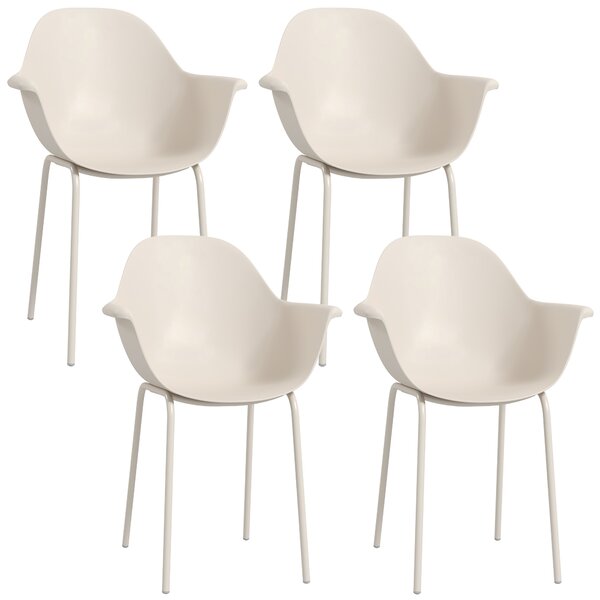 Outsunny Set 4 Sedie da Giardino con Piedini Antiscivolo, in PP e Acciaio, 59x55x84 cm, Grigio|Aosom