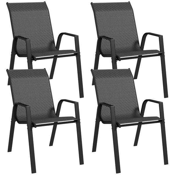 Outsunny Set 4 Sedie da Giardino Impilabili con Braccioli in Rattan PE e Acciaio, Grigio|Aosom