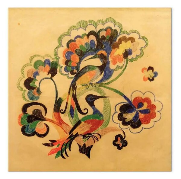 Riproduzione quadro August Macke - Uccelli colorati sugli alberi, disegno per ricamo