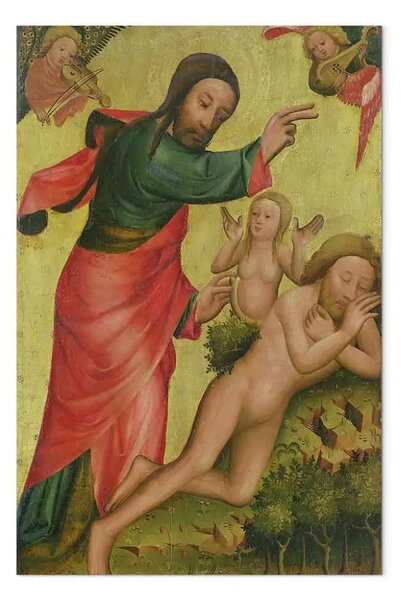 Riproduzione quadro Master Bertram - La Creazione di Eva, una tavola dell'Altare Grabower, l'Altare Maggiore di San Petri ad Amburgo (olio su tavola)