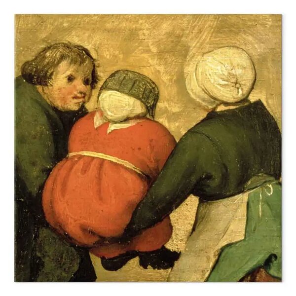 Quadro famoso Pieter Bruegel the Elder - Giochi per bambini (Kinderspiele): dettaglio di un bambino portato da altri due