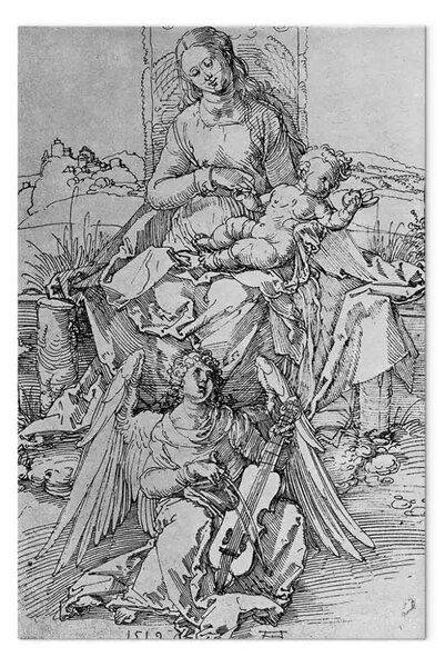 Riproduzione quadro Albrecht Dürer - Madonna col Bambino su una panchina erbosa con angelo che suona il violino