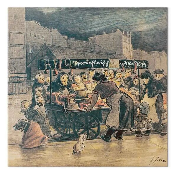Riproduzione quadro Heinrich Zille - Non voglio essere al carro della carne di cavallo / Det Fleesch, puzza già! (..)
