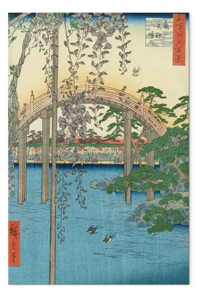 Riproduzione quadro Utagawa Hiroshige - The Bridge with Wisteria or Kameido Tenjin Keidai, plate