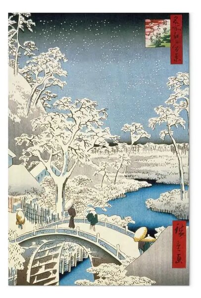 Riproduzione Utagawa Hiroshige - Meguro Drum Bridge and Sunset Hill