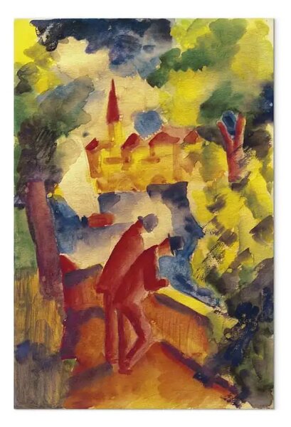 Riproduzione August Macke - Uomini sulla strada in riva al lago