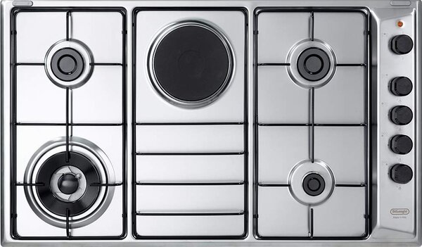 De Longhi Piano Cottura 5 Fuochi a Gas + Elettrico (4+1) da Incasso Larghezza 86 cm colore Inox - FLA 49 RD