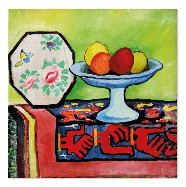 Riproduzione August Macke - Natura morta con ciotola di mele e ventaglio giapponese