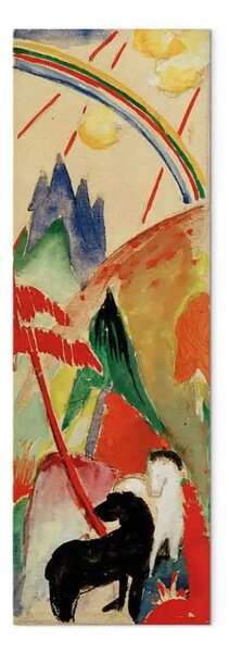 Riproduzione quadro Franz Marc - Cavallo in bianco e nero nel paesaggio montano con arcobaleno