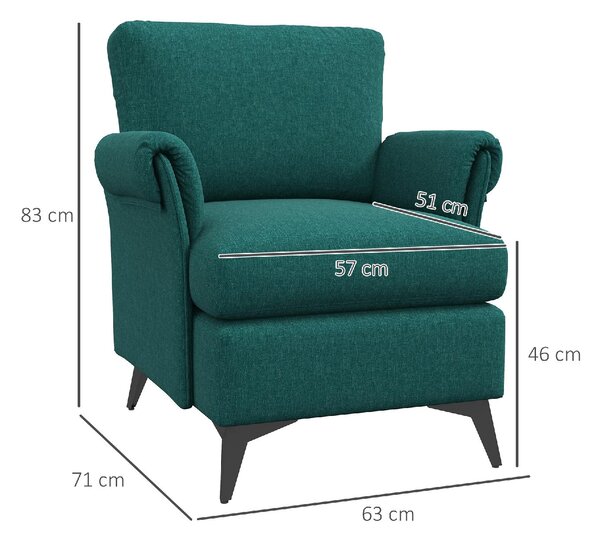 DecHome Poltrona Vintage in Tessuto effetto Lino Dimensioni 63x71x83 colore Verde