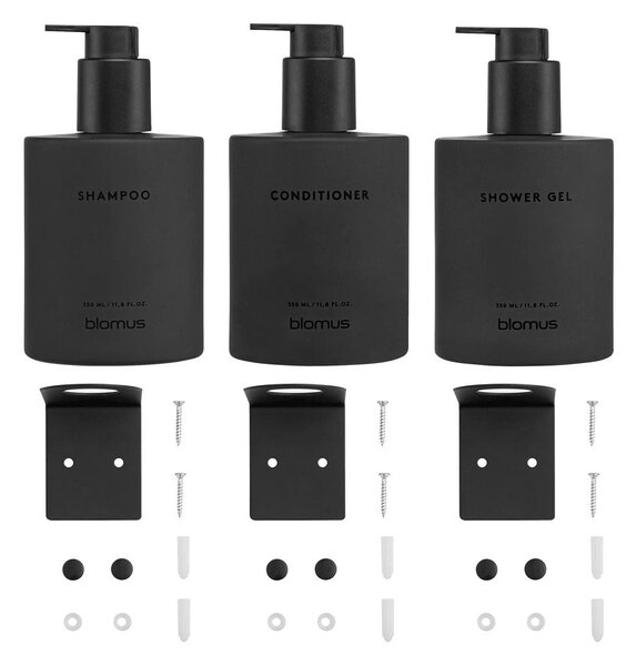 Dispenser per sapone da parete neri in vetro 3 pz 350 ml Kirei – Blomus