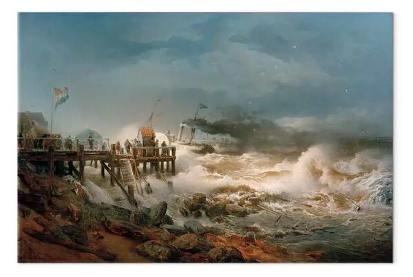 Riproduzione quadro Andreas Achenbach - Partenza di un piroscafo