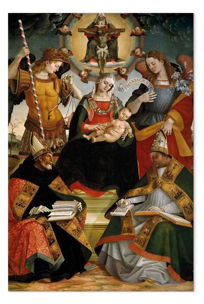 Riproduzione Luca Signorelli - Maria col Bambino e la Trinità, gli arcangeli Michele e Gabriele e i santi Agostino e Atanasio