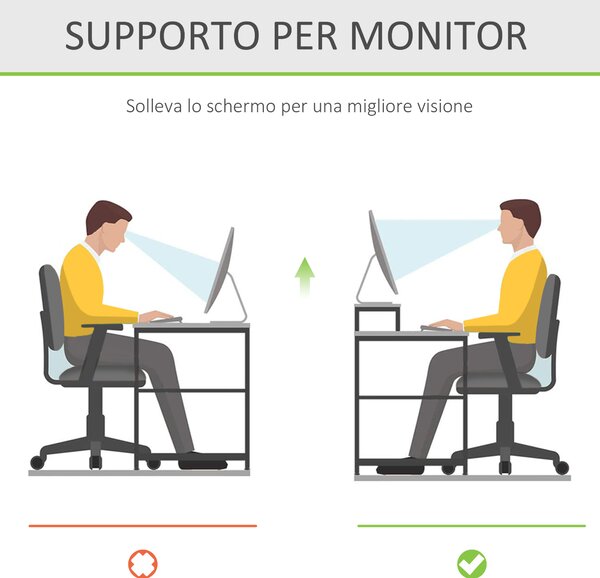 HOMCOM Supporto Monitor in Bambù con Spazio per Mouse e Tastiera e Ripiano con Cubo Portaoggetti, 49x25.5x11.5cm| Aosom Italy