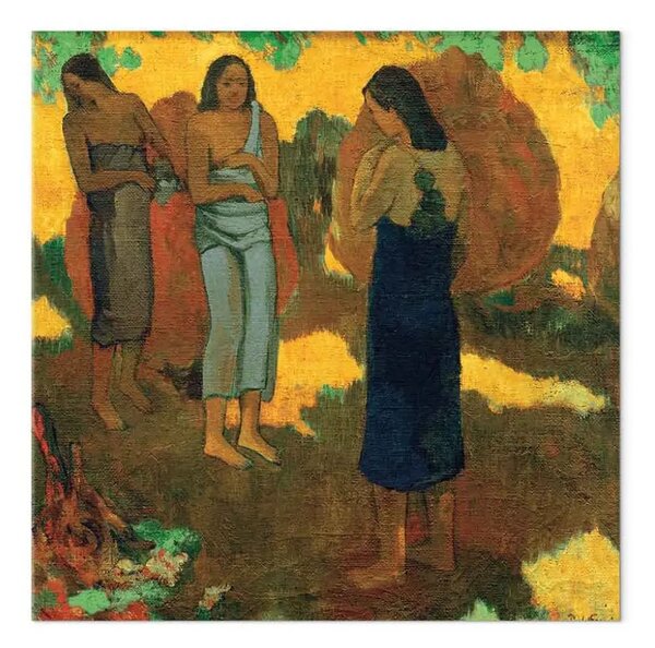 Quadro famoso Paul Gauguin - Tre donne di Tahiti su terra gialla
