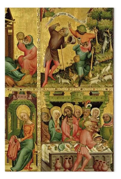 Riproduzione quadro Master Bertram - L'Annunciazione ai pastori e le nozze di Cana, dall'ala destra dell'altare di Buxtehude
