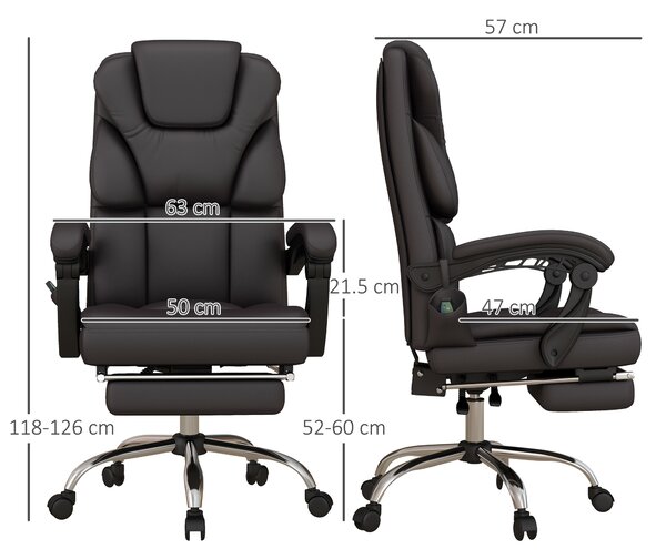Vinsetto Poltrona da Ufficio Massaggiante con Altezza Regolabile, Schienale Inclinabile e Poggiapiedi, in Similpelle, Marrone | Aosom