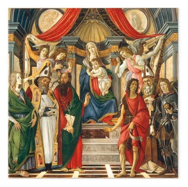 Riproduzione quadro Sandro Botticelli - Maria intronizzata con il Bambino, gli angeli e Santa Caterina d'Alessandria, Sant'Agostino, San Barnaba, Giovanni Battista, il vescovo Ignazio e Michele