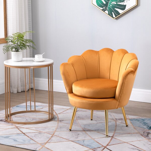 HOMCOM Poltrona Vintage di Design in Velluto Giallo, Poltroncina da Camera con Schienale Alto 76x67x74cm|Aosom
