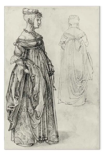 Quadro famoso Albrecht Dürer - Dama in costume veneziano, accanto allo stesso costume rovescio