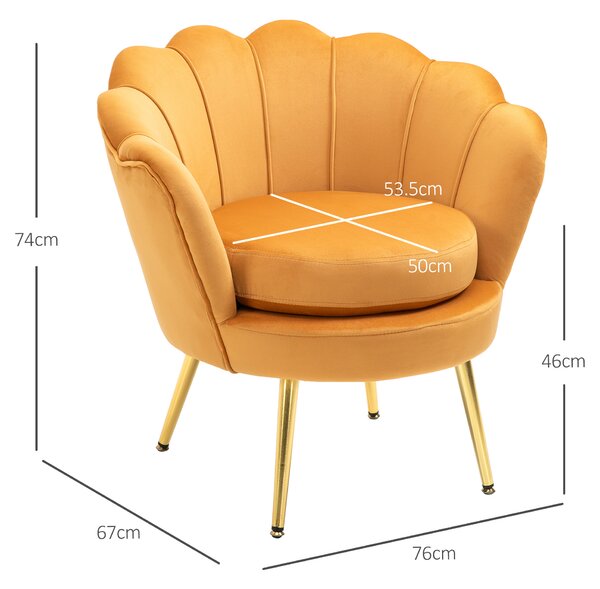 HOMCOM Poltrona Vintage di Design in Velluto Giallo, Poltroncina da Camera con Schienale Alto 76x67x74cm|Aosom