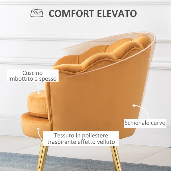 HOMCOM Poltrona Vintage di Design in Velluto Giallo, Poltroncina da Camera con Schienale Alto 76x67x74cm|Aosom