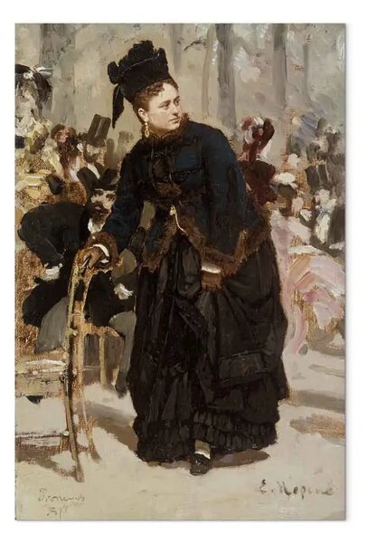 Riproduzione Ilya Repin - Signora appoggiata al bracciolo di una sedia