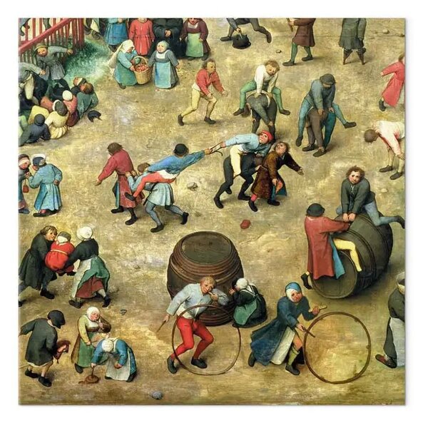 Quadro famoso Pieter Bruegel the Elder - Giochi per bambini (Kinderspiele): dettaglio della sezione inferiore che mostra vari giochi