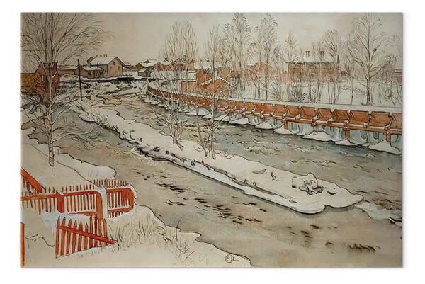 Riproduzione Carl Larsson - Lo scarico in legno. Immagine invernale